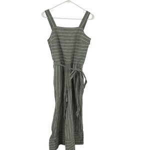 beachlunchlounge collection Talia Olive Striped Linen Cotton Wide Leg Romper XS